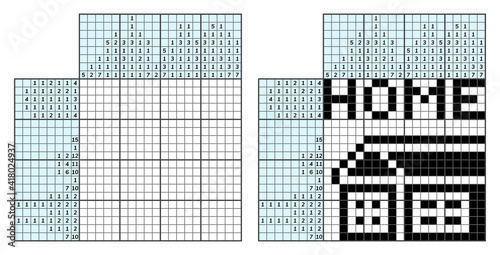Japanese crossword puzzle. Kids and adult mathematical mosaic. Nonogram. Logic puzzle game. Digital rebus. Vector illustration photo
