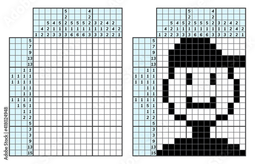 Japanese crossword puzzle. Kids and adult mathematical mosaic. Nonogram. Logic puzzle game. Digital rebus. Vector illustration