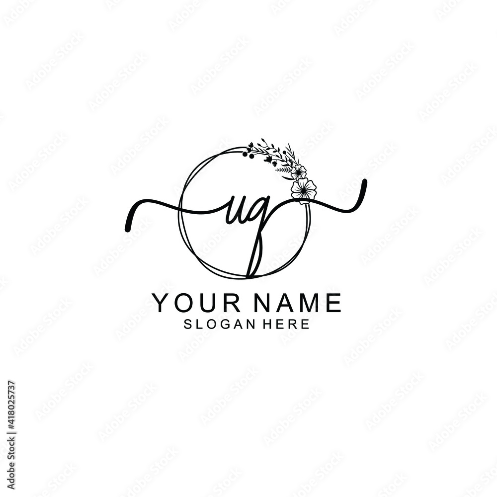 Letter UQ Beautiful handwriting logo Letter UQ Beautiful handwriting logo