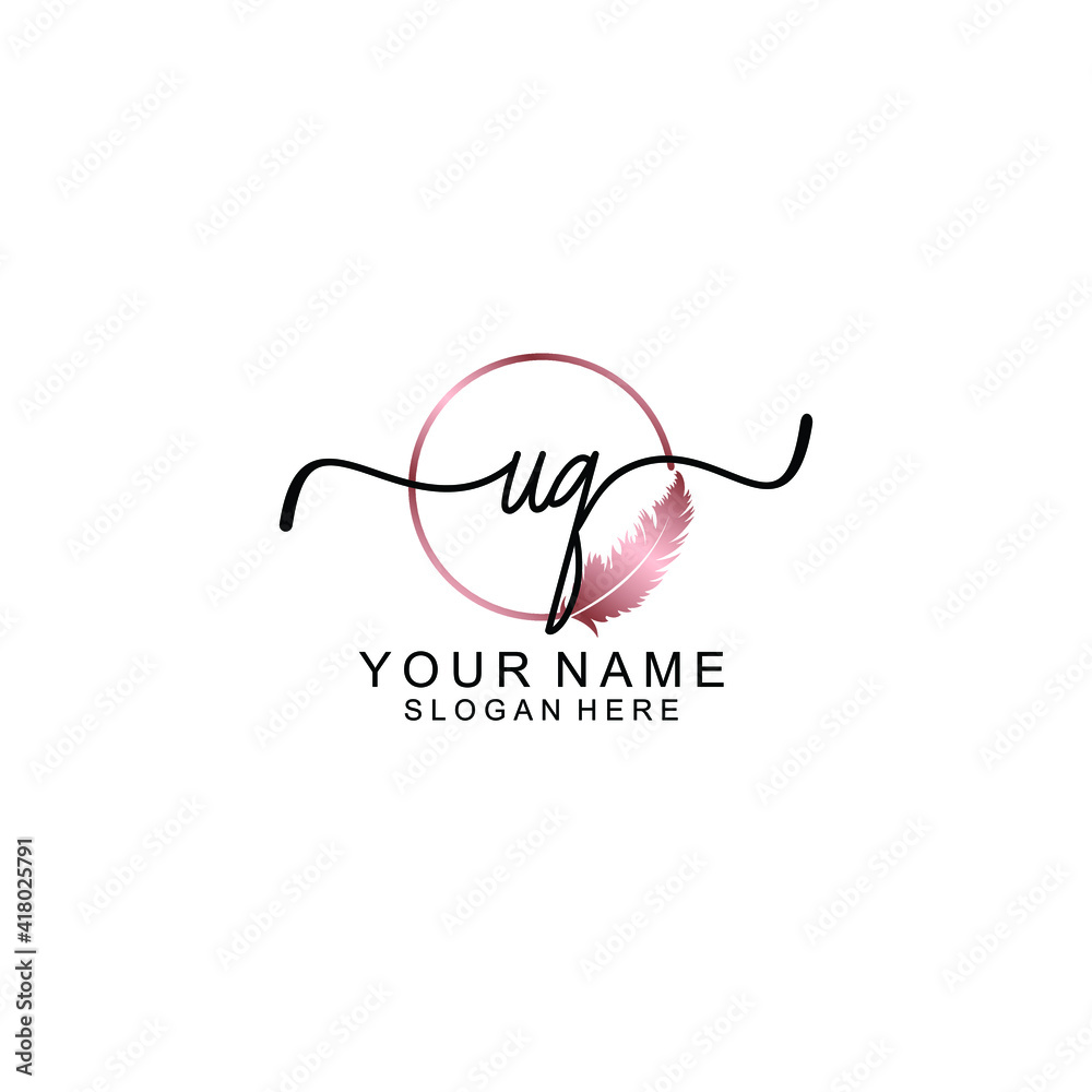 Letter UQ Beautiful handwriting logo Letter UQ Beautiful handwriting logo