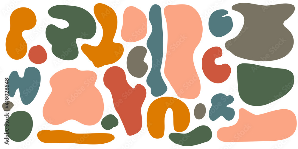 Collection of fashionable abstract graphic shapes on a light background. Minimalist forms in the style of modern art. Universal vector illustration for your design in a flat style.