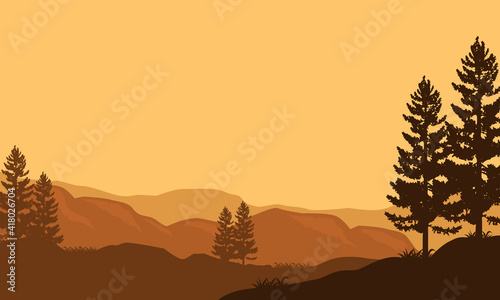 Fantastic natural scenery at dusk with beautiful sky colors. Vector illustration