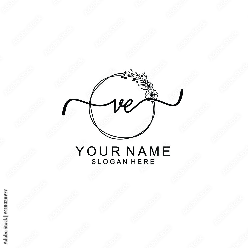Letter VE Beautiful handwriting logo Letter VE Beautiful handwriting logo