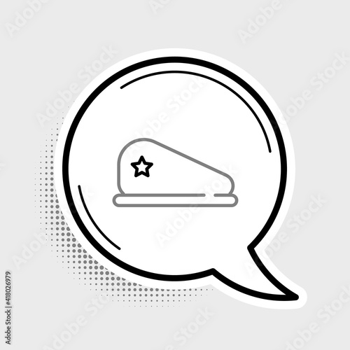 Line Military beret icon isolated on grey background. Soldiers cap. Army hat. War baret. Colorful outline concept. Vector.