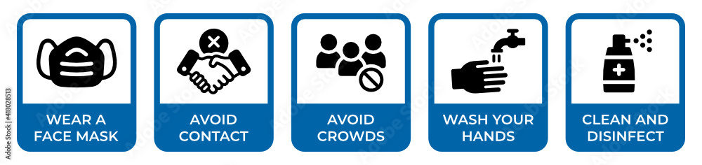Coronavirus prevention sign, covid-19 stickers for protect from infection