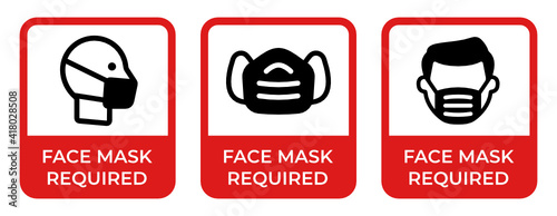 Face mask required sign, covid-19 face protection vector sticker