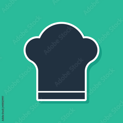 Blue Chef hat icon isolated on green background. Cooking symbol. Cooks hat. Vector.