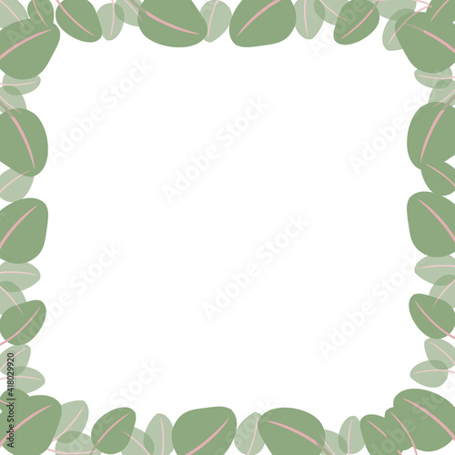  Vector frame with eucalyptus leaves in different sizes and color of tones, Perfect for greeting, social networking, invitations. Stock illustration.