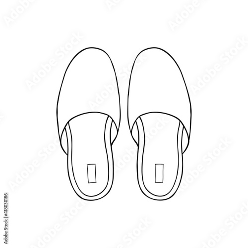 Pair shoes. Home slippers. Hand draw doodle outline sketch. Vector illustration.