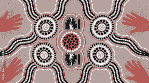 Aboriginal dot hand painting - Vector