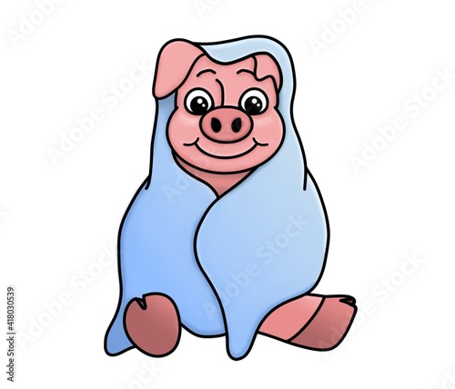 Pig In a Blanket Cute Digital Illustration