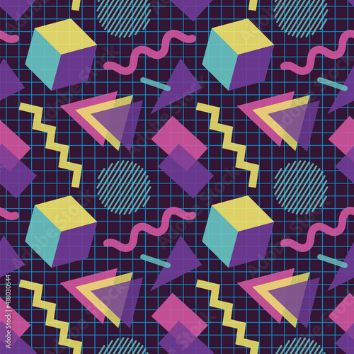 Seamless 1980's Geometric and Pastel Pattern