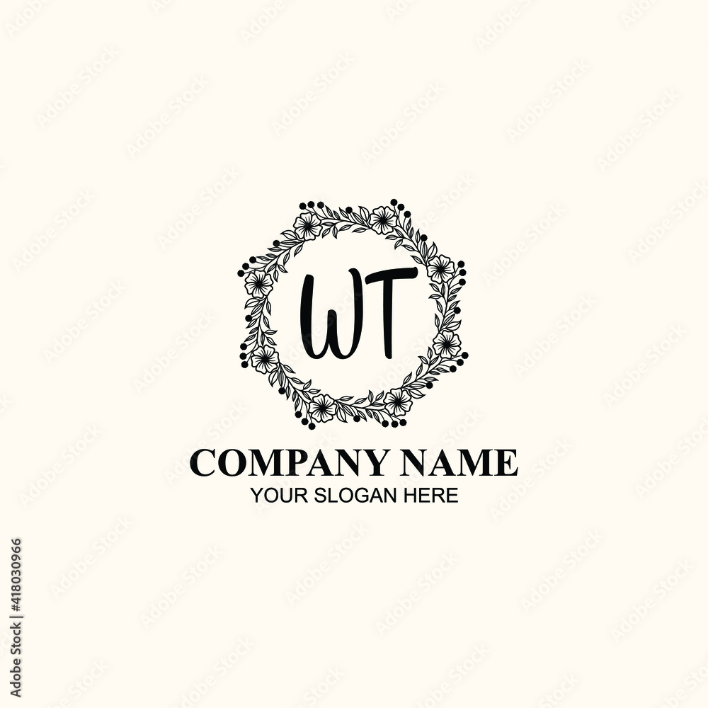 Letter WT Beautiful handwriting logo Letter WT Beautiful handwriting logo
