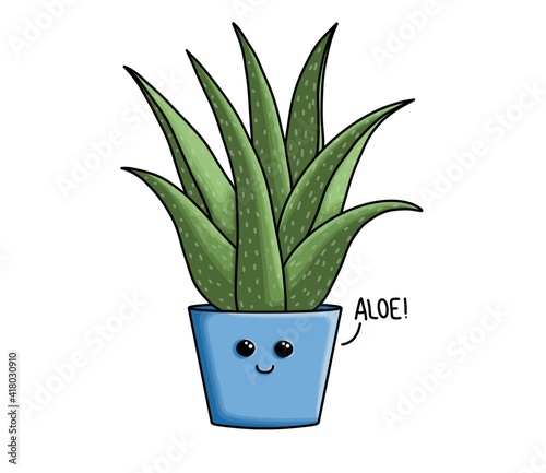 Cute Aloe Vera In a Plant Pot With Aloe Pun Illustration