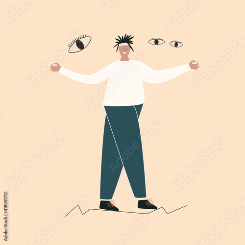 Depressed black woman with nervous problem feel anxiety and confusion of thoughts. Panic attack of young african girl. Solitude fear or mental health problems concept