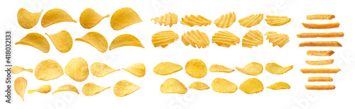A set of potato chips. Isolated on a white background