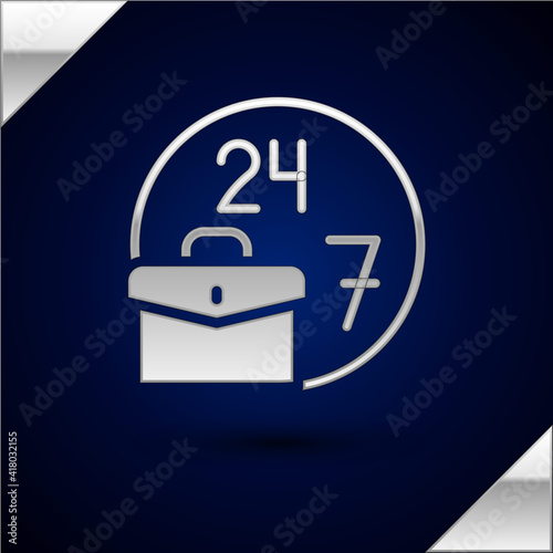 Silver Always busy icon isolated on dark blue background. Vector.