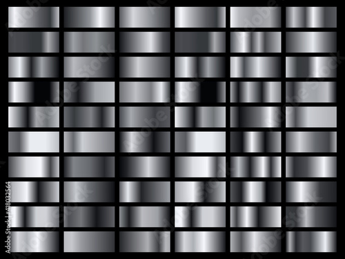 Set of silver foil texture background. Metal gradient template. Vector illustration