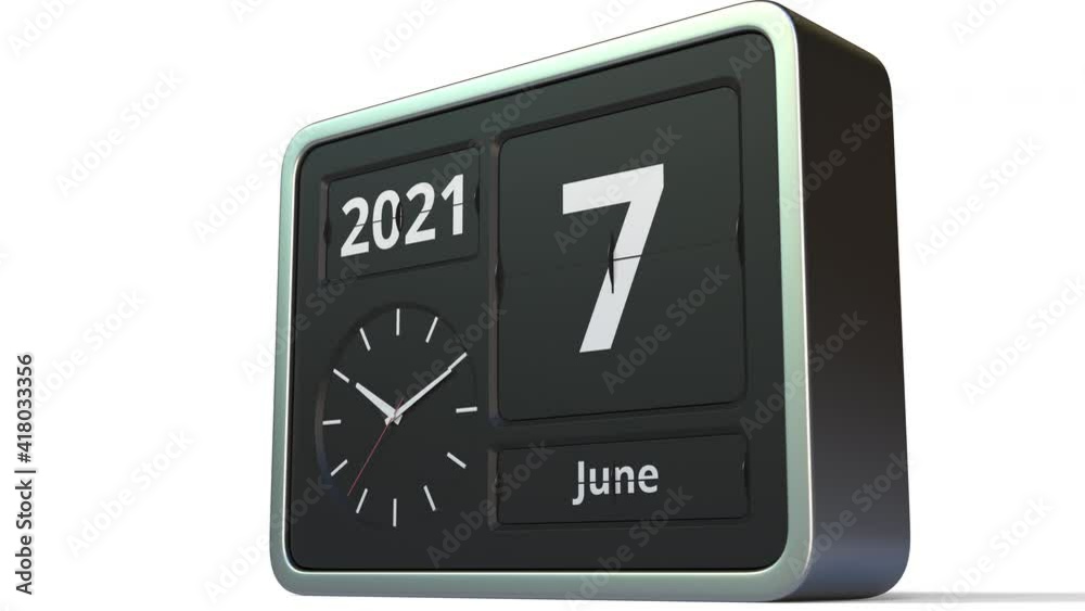 June 7 date on the flip clock calendar, 3d animation June 7 date on the flip clock calendar, 3d animation