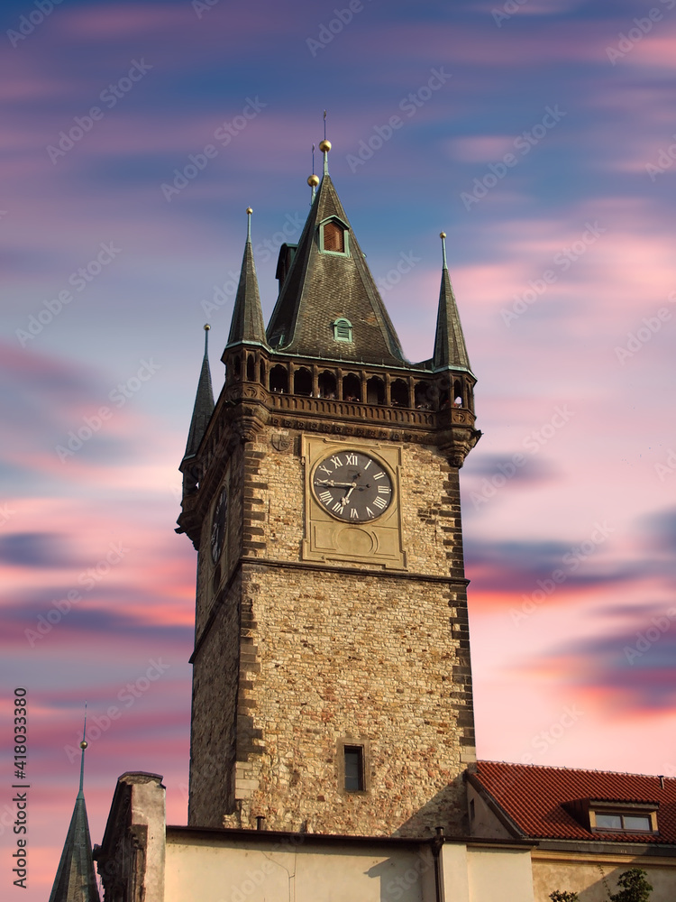 scenic view of Prague Astronomical Clock, Clock tower in Prague, Czechia.