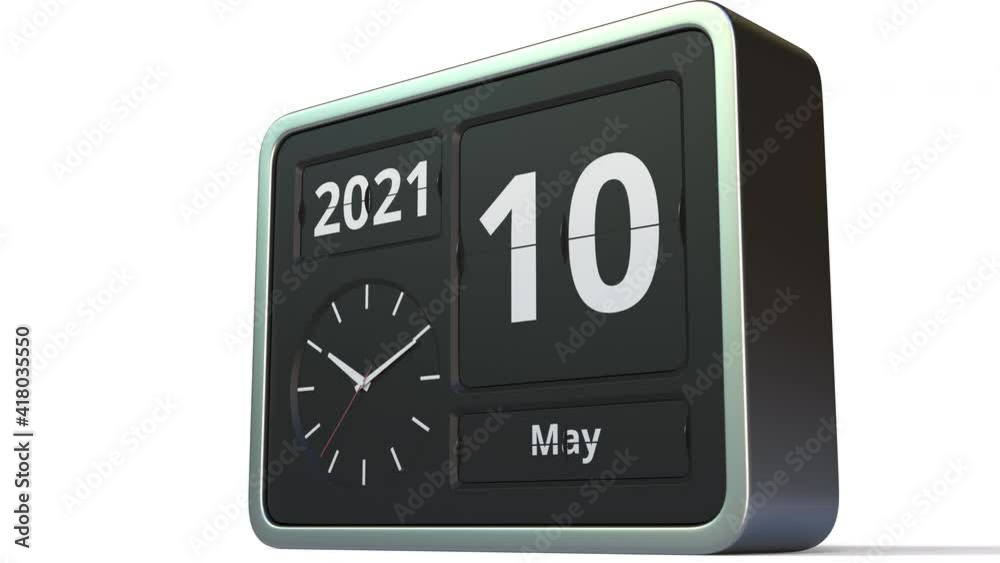 May 10 date on the flip clock calendar, 3d animation May 10 date on the flip clock calendar, 3d animation