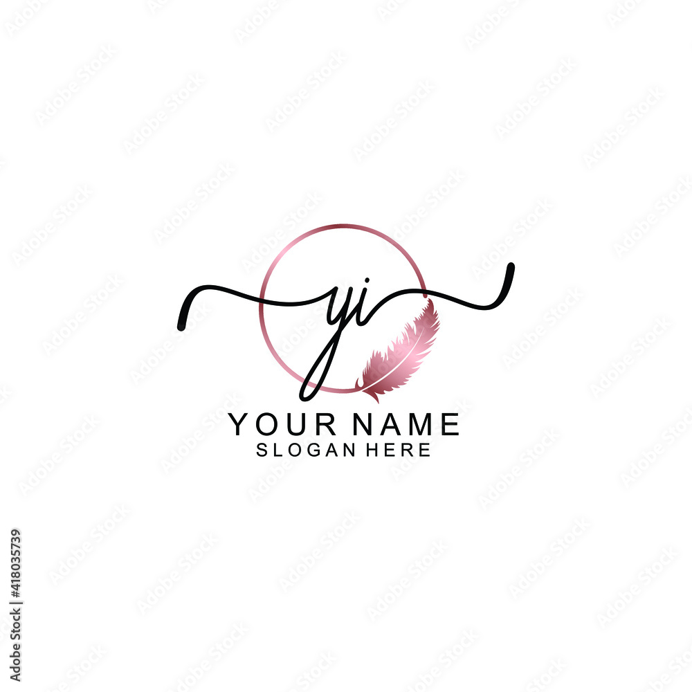 Letter YI Beautiful handwriting logo Letter YI Beautiful handwriting logo