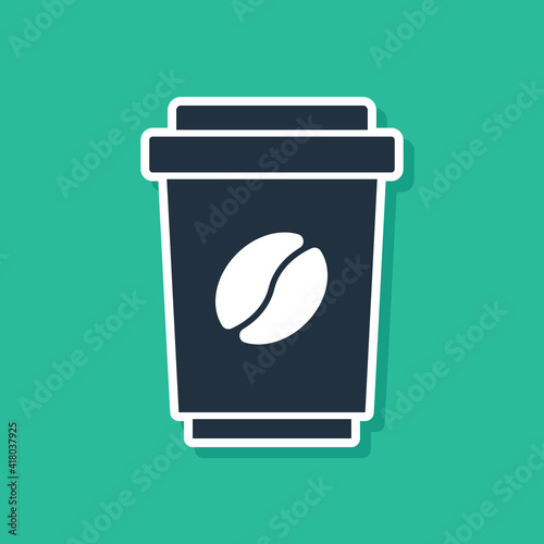 Blue Coffee cup to go icon isolated on green background. Vector.