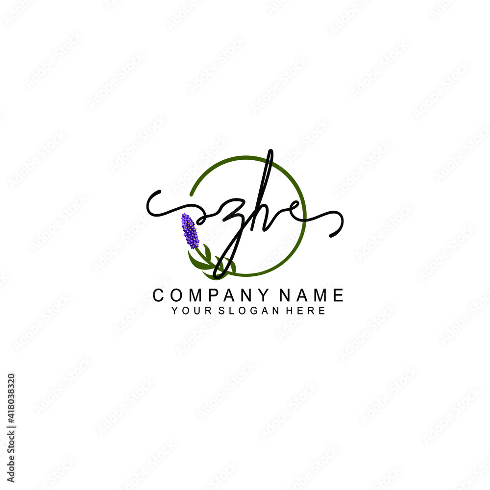 Letter ZH Beautiful handwriting logo Letter ZH Beautiful handwriting logo