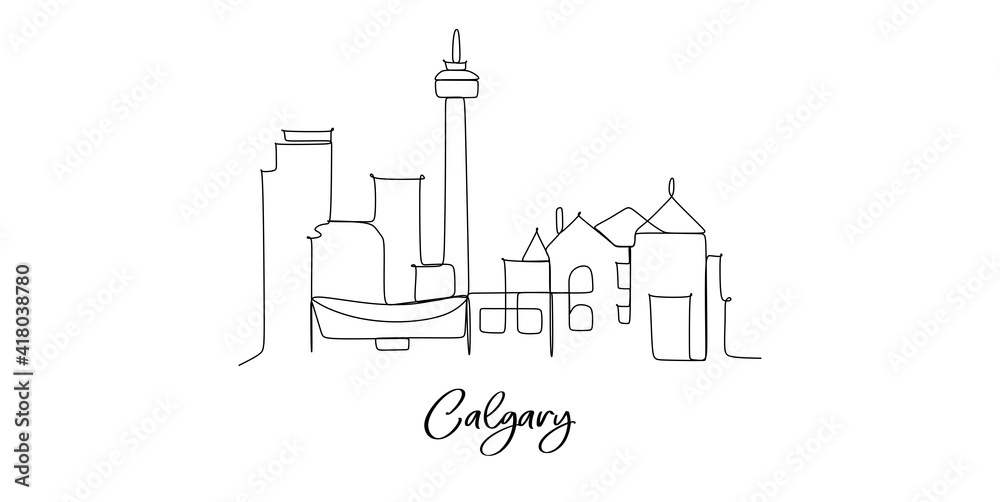 Calgary of Canada landmark skyline - continuous one line drawing