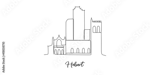 Hobar of Australia landmark skyline - continuous one line drawing