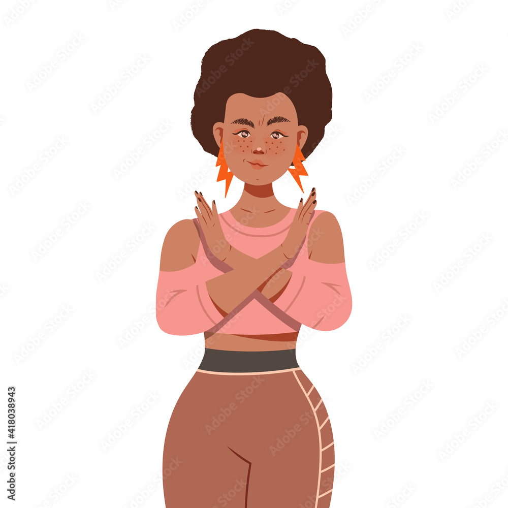 Young Girl Crossing Her Hands Showing Stop and Prohibition Sign Vector Illustration Young Girl Crossing Her Hands Showing Stop and Prohibition Sign Vector Illustration