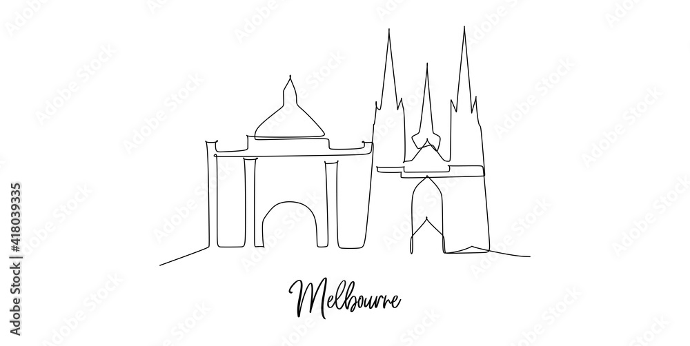 Melbourne of Australia landmark skyline - continuous one line drawing