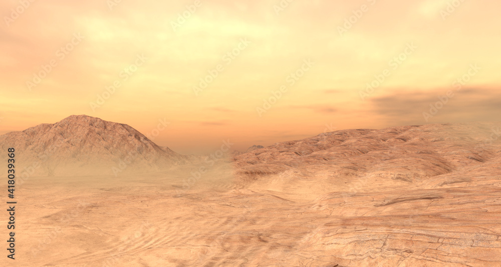 Außerirdische Wüstenlandschaft mit Bergen