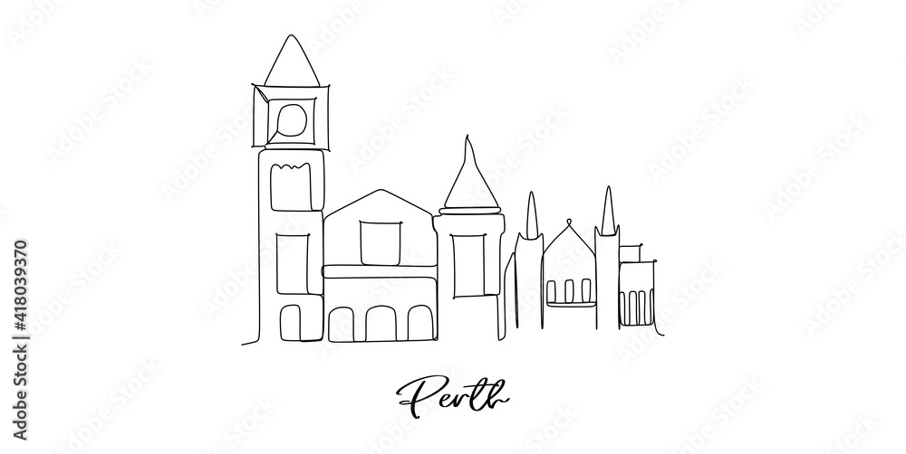 Perth of Australia landmark skyline - continuous one line drawing