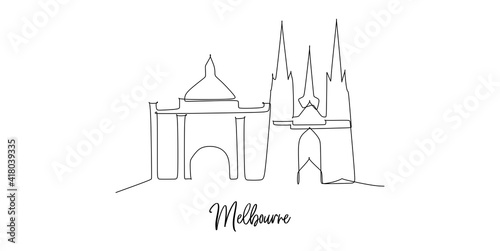 Melbourne of Australia landmark skyline - continuous one line drawing