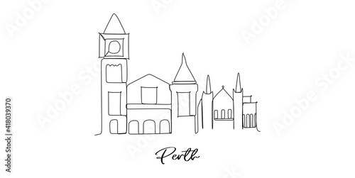 Perth of Australia landmark skyline - continuous one line drawing