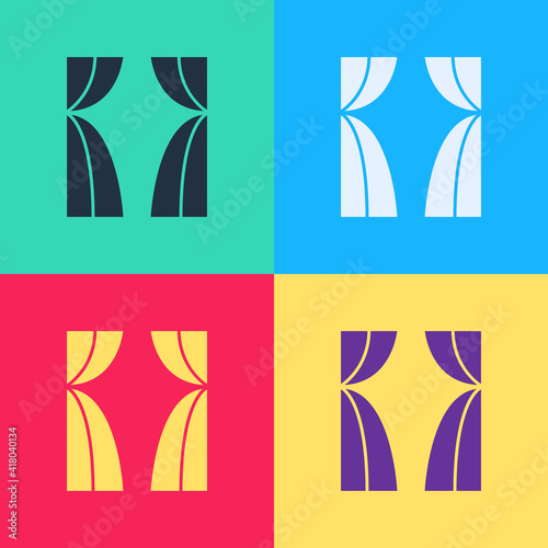 Pop art Circus curtain raises icon isolated on color background. For theater or opera scene backdrop, concert grand opening or cinema premiere. Vector.