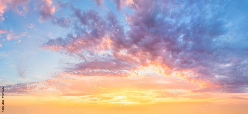 Amazing Panorama of  Sunset  Sunrise Sundown Sky with colorful clouds
