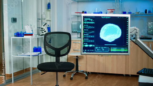 Medical laboratory with nobody in it modernly equipped prepared to investigating brain functions using high tech and neurology tools for scientific research  technologically advanced office