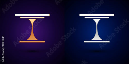 Gold and silver Round table icon isolated on black background. Vector.