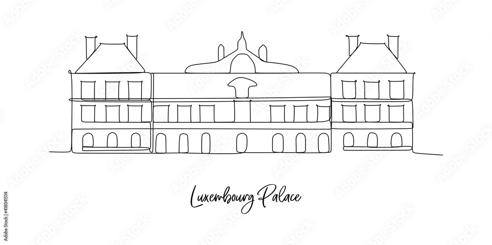 Luxemburg Palace of France landmark skyline - continuous one line drawing