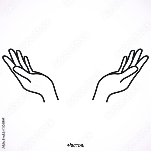 illustration vector hand drawn of open hand giving or receiving isolated