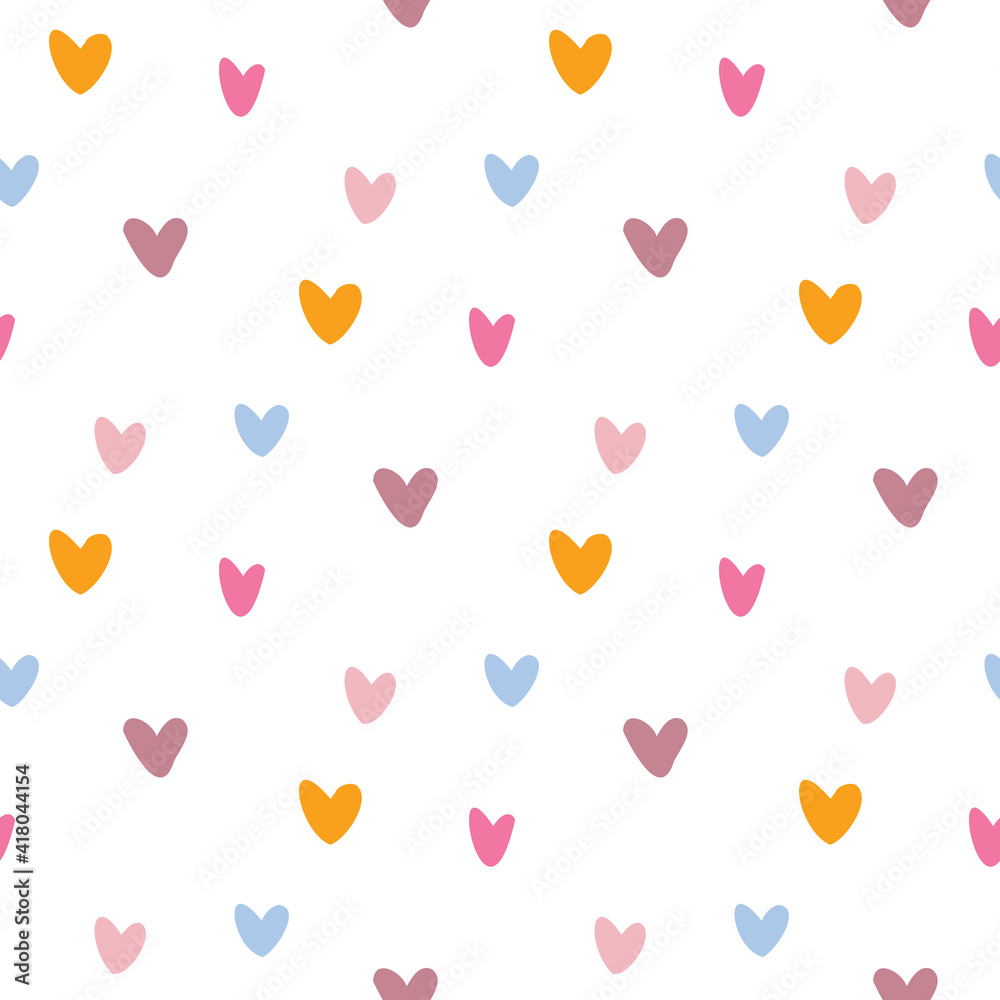 Seamless Pattern with Colorful Heart Design on White Background