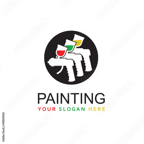 abstract emblem of spray gun painting isolated on white background
