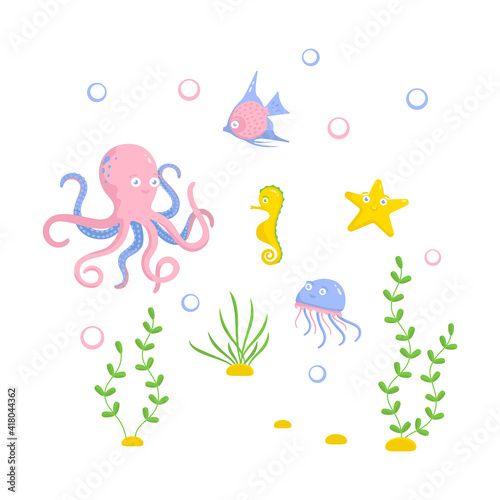 color exotic sea inhabitants characters