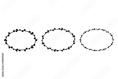 Set of Easter willow wreaths.Oval floral wreath. Oval frame black silhouette. Vector flat illustration. Design for Easter, Weddings, invitations, printing
