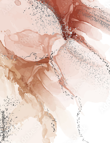 Abstract pastel watercolor Arrangements. Background Posters. Terracotta, blush, pink, ivory, beige watercolor Illustration silver elements. Marble Modern print. Wall art. Business card.