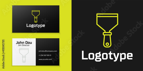 Logotype line Putty knife icon isolated on black background. Spatula repair tool. Spackling or paint instruments. Logo design template element. Vector.
