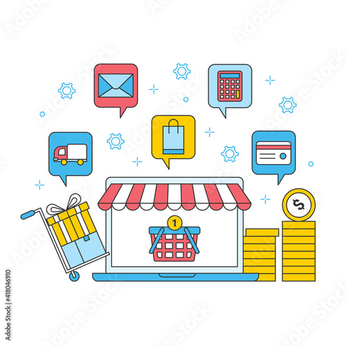 shopping online store, business ecommerce shipping vector flat design