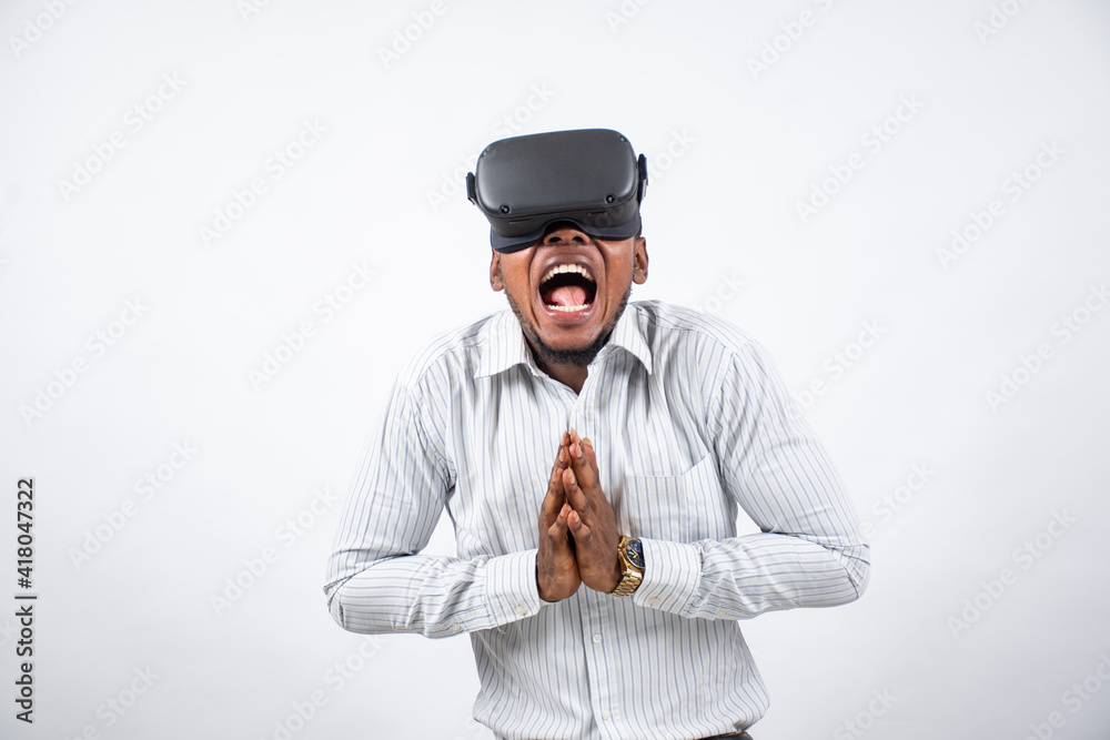 young african man feeling immersed in virtual reality experience